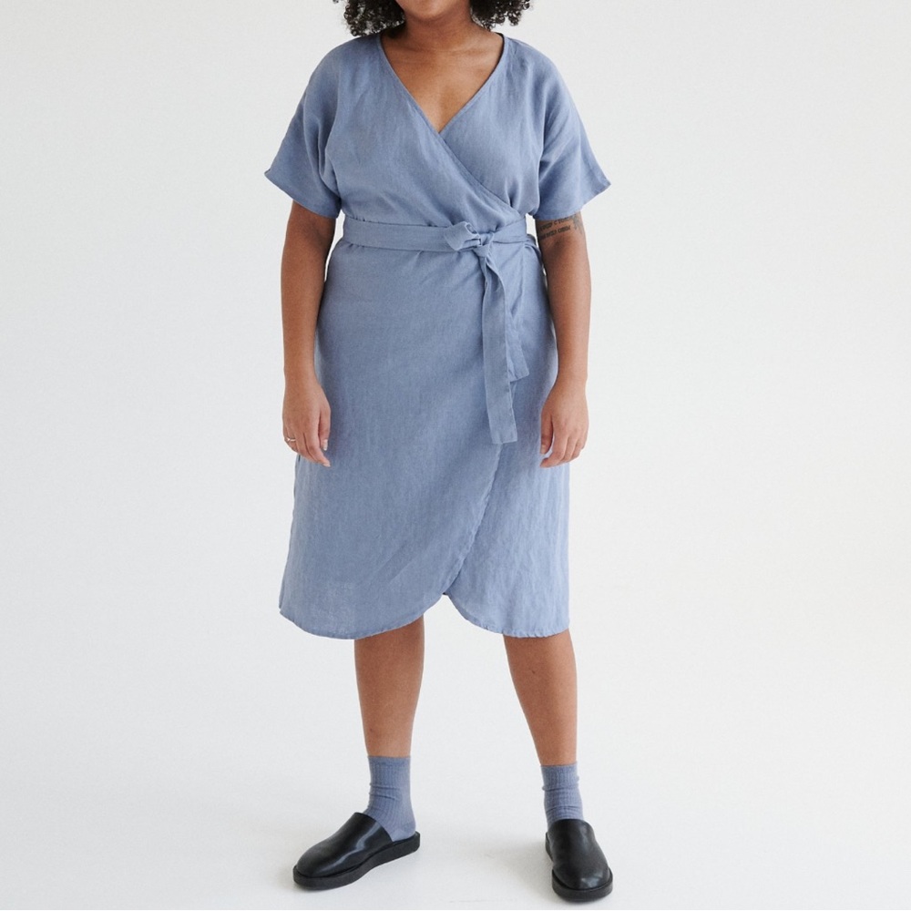 Linenfox Mimosa Wrap Dress Dusty Blue S-M